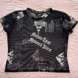 Black Sheer Graphic Mesh Tee - Fashion Trend